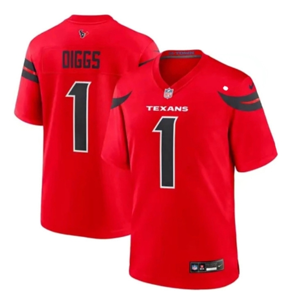 Nike Mens Size M Houston Texans Alternate Jersey Stefon Diggs #1 On Field Red - Picture 1 of 9